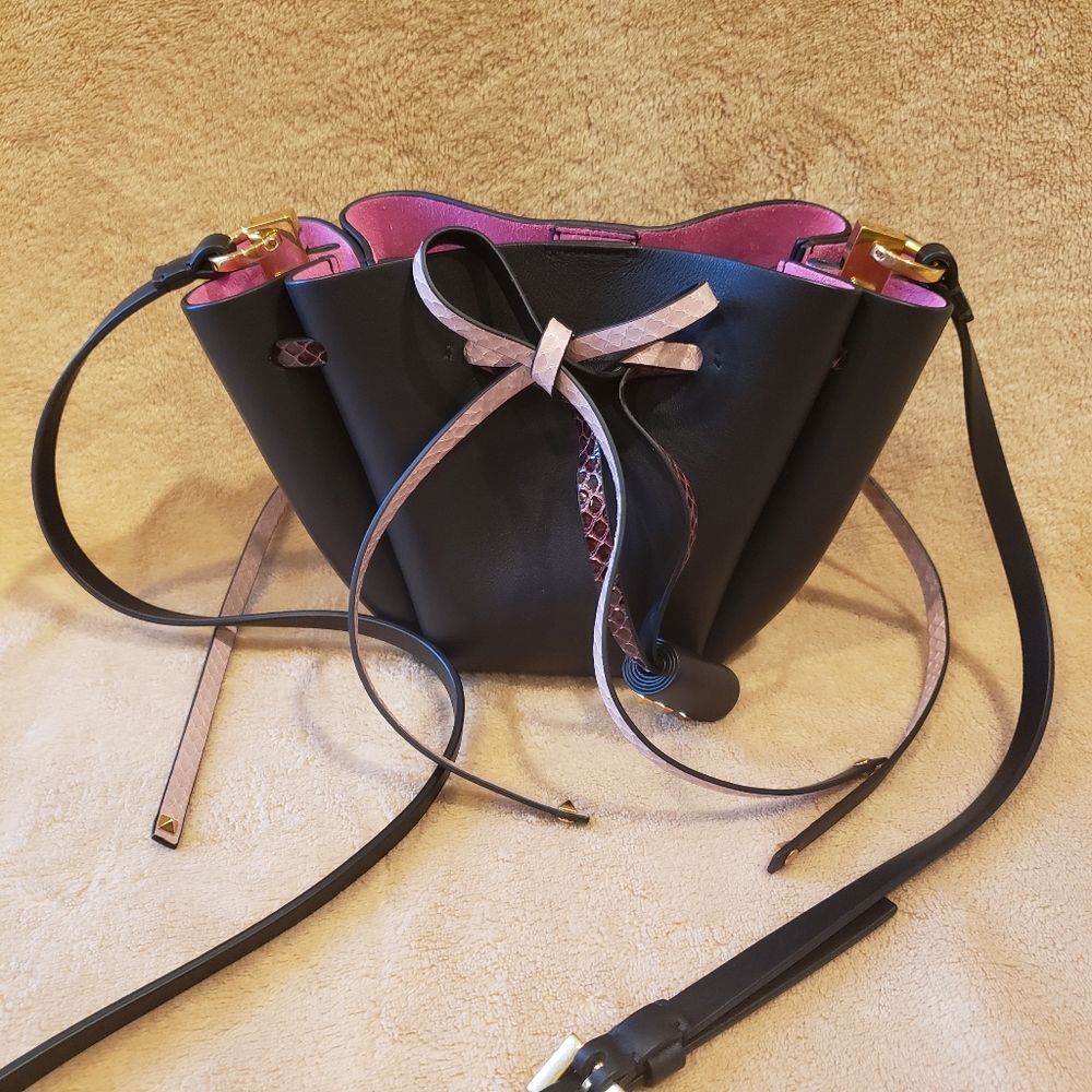 Valentino small leather bucket crossbody bag